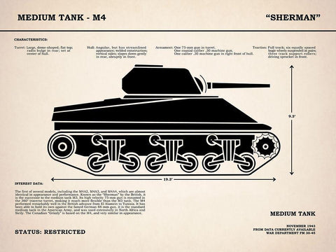 M4 Sherman Tank White Modern Wood Framed Art Print with Double Matting by Rogan, Mark