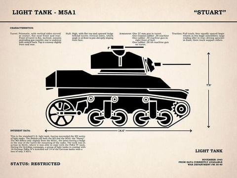 M5A1 Light Tank White Modern Wood Framed Art Print with Double Matting by Rogan, Mark