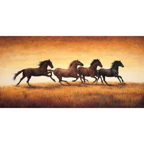 Stallions at Sunset Black Modern Wood Framed Art Print with Double Matting by Vargas, Ricardo