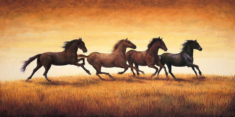 Stallions at Sunset White Modern Wood Framed Art Print with Double Matting by Vargas, Ricardo