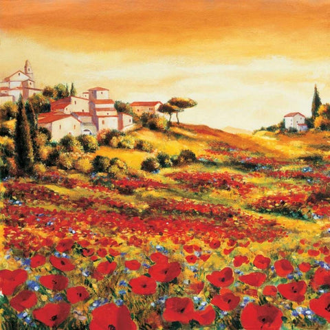 Valley of Poppies Gold Ornate Wood Framed Art Print with Double Matting by Leblanc, Richard