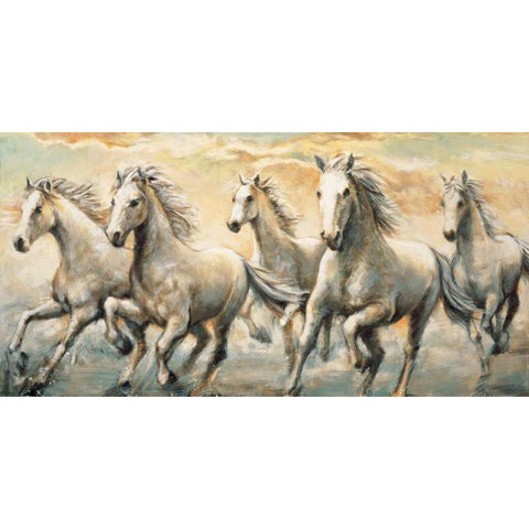 Wild Horses Gold Ornate Wood Framed Art Print with Double Matting by Steele, Ralph