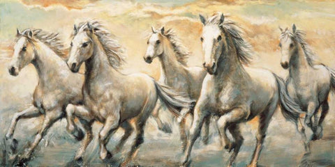 Wild Horses White Modern Wood Framed Art Print with Double Matting by Steele, Ralph