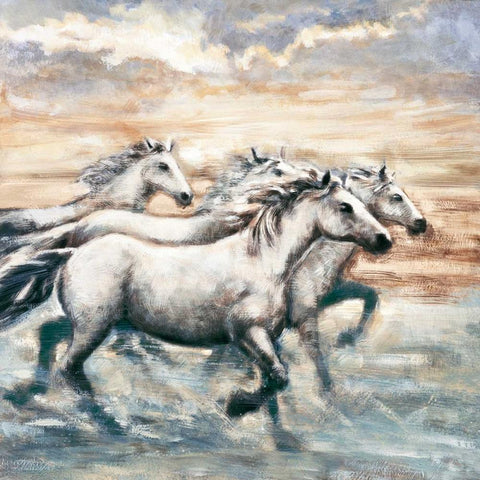 Running Horses II White Modern Wood Framed Art Print by Steele, Ralph