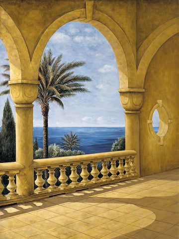 Ocean View II Black Ornate Wood Framed Art Print with Double Matting by Blanco, Samuel