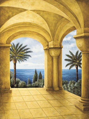 Ocean View III Black Ornate Wood Framed Art Print with Double Matting by Blanco, Samuel