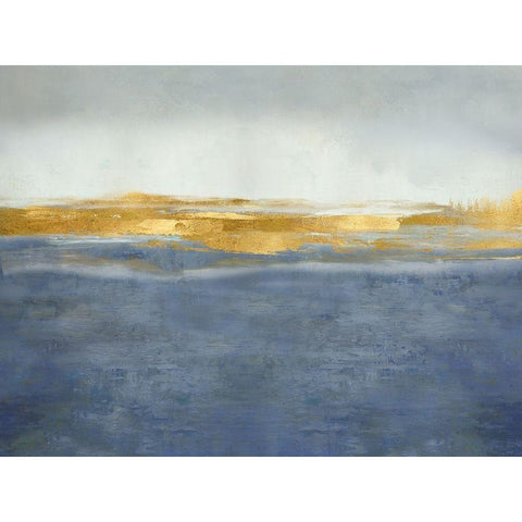 Linear Gold on Blue Black Modern Wood Framed Art Print with Double Matting by Messina, Jake