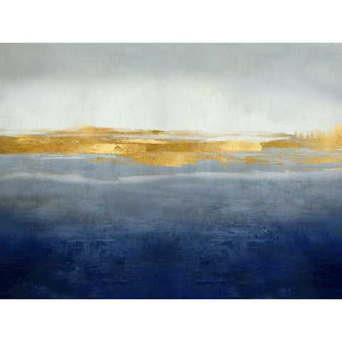 Linear Gold on Indigo Black Modern Wood Framed Art Print with Double Matting by Messina, Jake