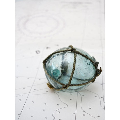 Glass fishing float on chart White Modern Wood Framed Art Print by Plank, Savanah