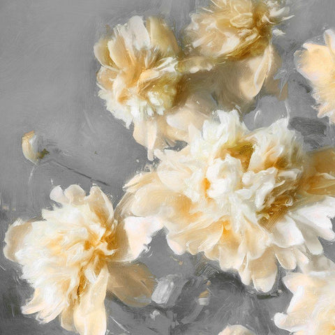 Peonies Yellow II White Modern Wood Framed Art Print by Sullivan, Shawna