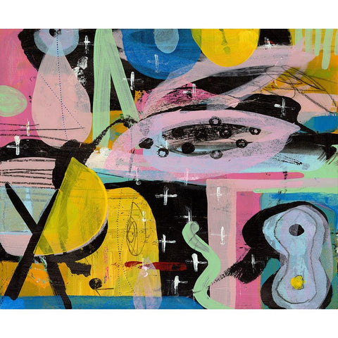 Pink Papaya And Lemons Black Modern Wood Framed Art Print by Stevenett, Diane