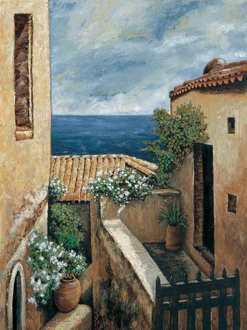 Coastal Village I White Modern Wood Framed Art Print with Double Matting by Young, Thomas