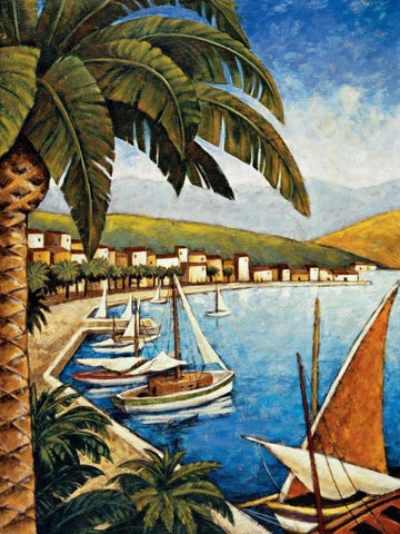 Cote d Azur I Black Ornate Wood Framed Art Print with Double Matting by Young, Thomas