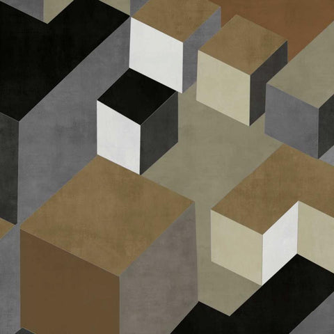 Cubic in Neutral II Black Modern Wood Framed Art Print with Double Matting by Simmions, Todd