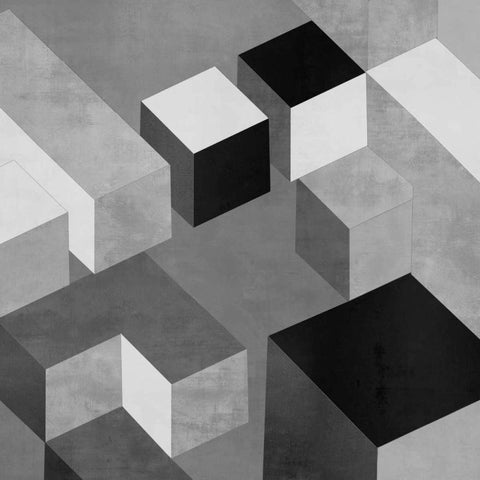 Cubic in Grey II Black Modern Wood Framed Art Print with Double Matting by Simmons, Todd