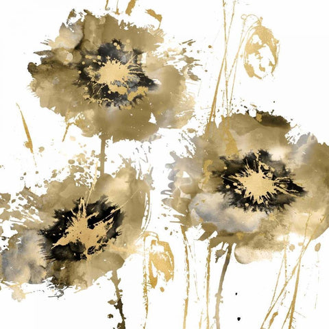 Flower Burst Trio in Gold White Modern Wood Framed Art Print with Double Matting by Austin, Vanessa