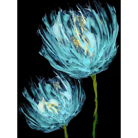 Aqua Tulips II Gold Ornate Wood Framed Art Print with Double Matting by Austin, Vanessa