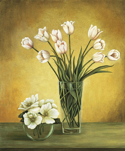 Tulipes blanches White Modern Wood Framed Art Print with Double Matting by Huntington, Virginia