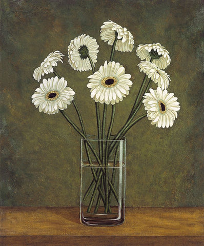 Vase de marguerite White Modern Wood Framed Art Print with Double Matting by Huntington, Virginia