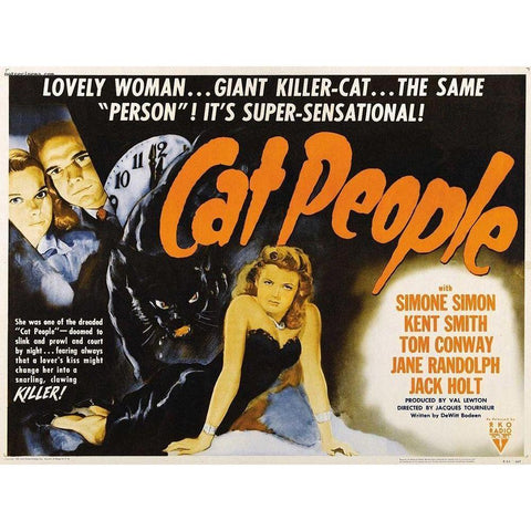 Cat People Black Modern Wood Framed Art Print with Double Matting by Anonymous