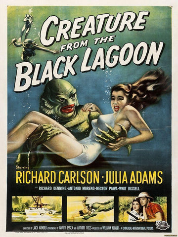 Creature From The Black Lagoon White Modern Wood Framed Art Print with Double Matting by Anonymous