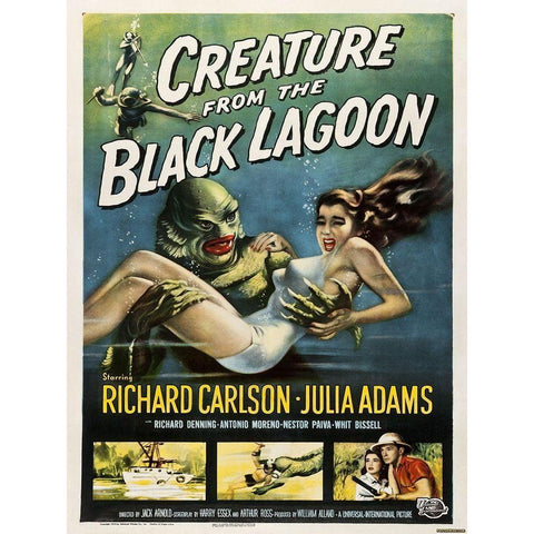 Creature From The Black Lagoon Gold Ornate Wood Framed Art Print with Double Matting by Anonymous