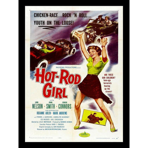 Hot Rod Girl Gold Ornate Wood Framed Art Print with Double Matting by Anonymous