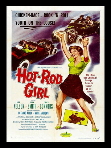 Hot Rod Girl Black Ornate Wood Framed Art Print with Double Matting by Anonymous