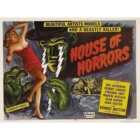 House Of Horror White Modern Wood Framed Art Print by Anonymous