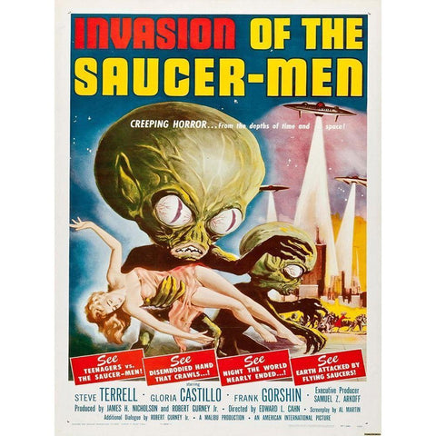 Invasion Of The Saucer Men Gold Ornate Wood Framed Art Print with Double Matting by Anonymous