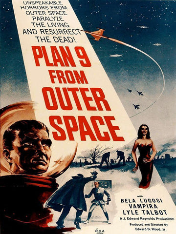 Plan 9 From Outer Space White Modern Wood Framed Art Print with Double Matting by Anonymous