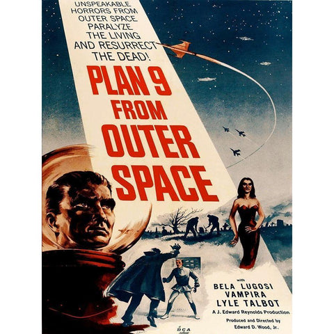 Plan 9 From Outer Space White Modern Wood Framed Art Print by Anonymous