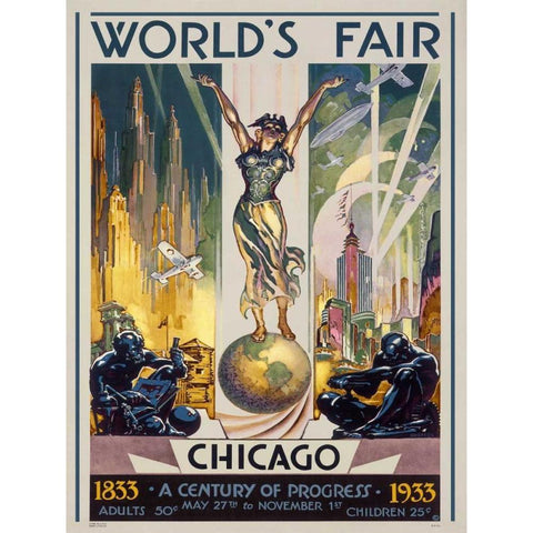 Chicago Worlds Fair-1933 Black Modern Wood Framed Art Print with Double Matting by Sheffer, Glen C.