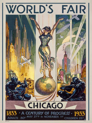 Chicago Worlds Fair-1933 White Modern Wood Framed Art Print with Double Matting by Sheffer, Glen C.