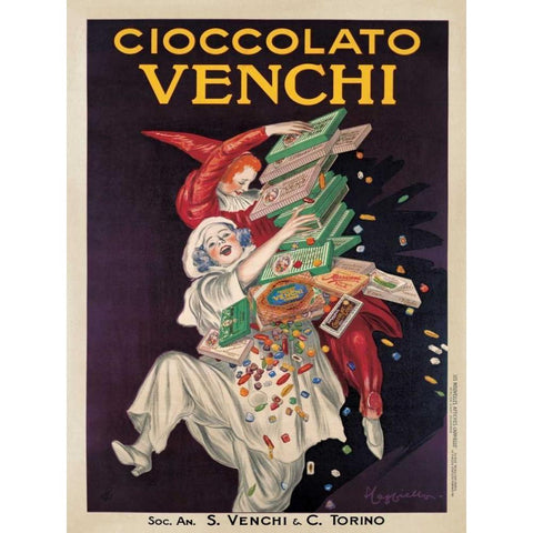 Cioccolato Venchi Gold Ornate Wood Framed Art Print with Double Matting by Cappiello, Leonetto