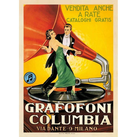 Grafofoni Columbia-1920 ca Gold Ornate Wood Framed Art Print with Double Matting by Anonymous