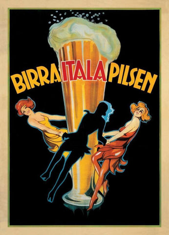 Birra Itala Pilsen-1920 ca Black Ornate Wood Framed Art Print with Double Matting by Anonymous