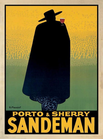 Porto and Sherry Sandeman Black Ornate Wood Framed Art Print with Double Matting by Massiot, Georges