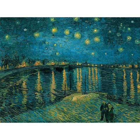 La nuit toile-Arles Gold Ornate Wood Framed Art Print with Double Matting by Van Gogh, Vincent