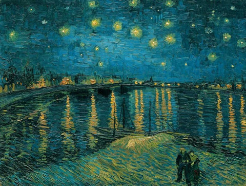 La nuit toile-Arles White Modern Wood Framed Art Print with Double Matting by Van Gogh, Vincent