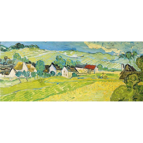 Vue ensoleille pres d Auvers White Modern Wood Framed Art Print by Van Gogh, Vincent