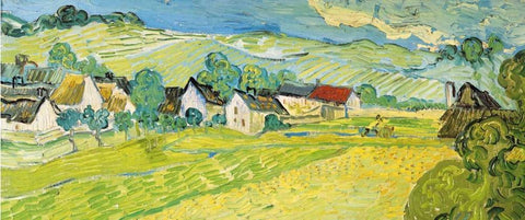 Vue ensoleille pres d Auvers White Modern Wood Framed Art Print with Double Matting by Van Gogh, Vincent