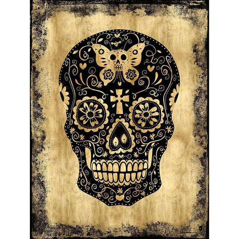 Day of the Dead in Black and Gold Gold Ornate Wood Framed Art Print with Double Matting by Wagner, Martin