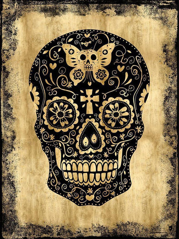 Day of the Dead in Black and Gold White Modern Wood Framed Art Print with Double Matting by Wagner, Martin