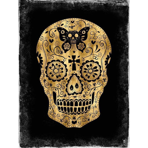 Day of the Dead in Gold and Black Black Modern Wood Framed Art Print with Double Matting by Wagner, Martin