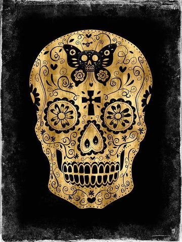 Day of the Dead in Gold and Black Black Ornate Wood Framed Art Print with Double Matting by Wagner, Martin