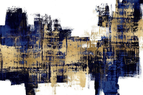 Vibrant Gold on Blue Black Ornate Wood Framed Art Print with Double Matting by Wise, Alex