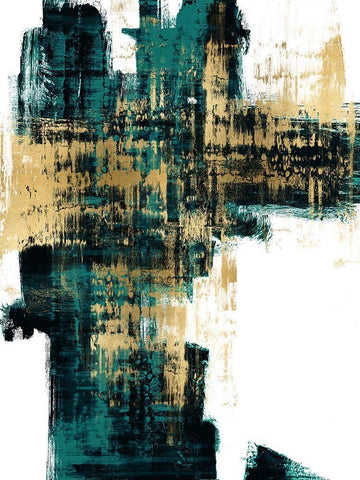 Infatuation Gold on Teal I White Modern Wood Framed Art Print with Double Matting by Wise, Alex