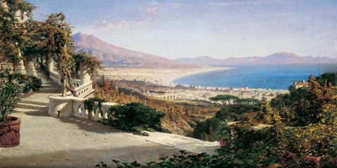 A View of the Bay of Naples Black Ornate Wood Framed Art Print with Double Matting by Wyld, William