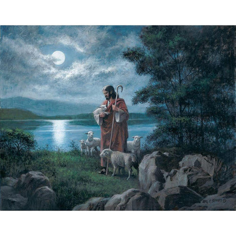 The Lord Is My Shepherd Gold Ornate Wood Framed Art Print with Double Matting by Seward, James